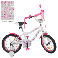 Велосипед детский PROF1 16д. Y16244, Unicorn, SKD45, фонарь, звонок, зеркало, доп. колеса, бело-малиновый