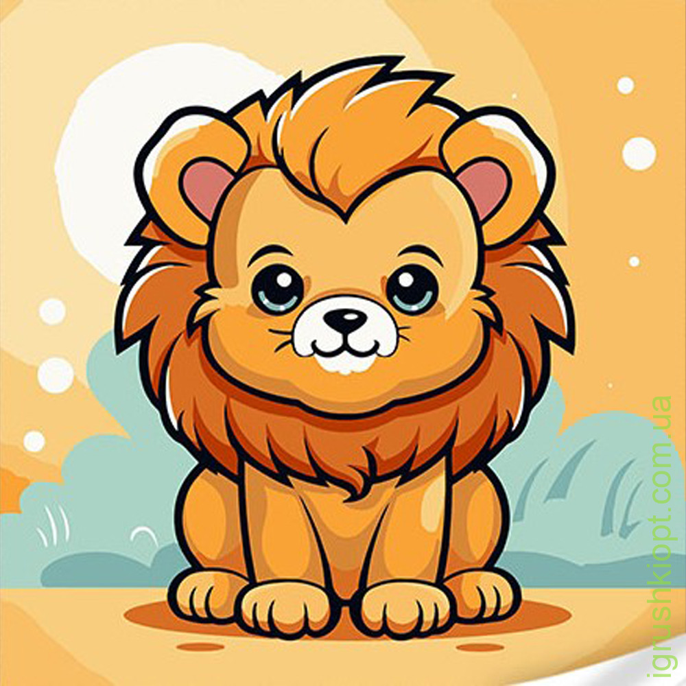 Картина за номерами Strateg ПРЕМІУМ Милий лев з лаком та з рівнем розміром 30х30 см (ES-0886)