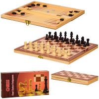 Шахматы деревянные S3031, 3 в 1, в коробке 29.5*3.5*15 см, размер доски – 29.5*29.5*1.5 см