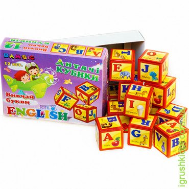 Набір дитячий "Кубики 12 Англійський" в коробці арт315, BAMSIC