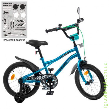 Велосипед детский PROF1 16д. Y16253S-1, Urban, SKD75, фонарь, звонок, зеркало, доп. колеса, бирюзовый