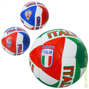 М'яч футбольний 2500-272, розмір 5, ПУ 1,4 мм, ручна робота, 32 панелі, 400-420 г, 3 види (країни), в пакеті