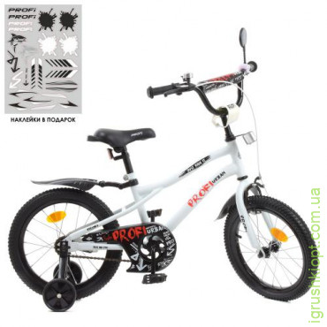 Велосипед дитячий PROF1 16д. Y16251, Urban, SKD45, білий (матовий), дзвінок, ліхтар, додаткові колеса