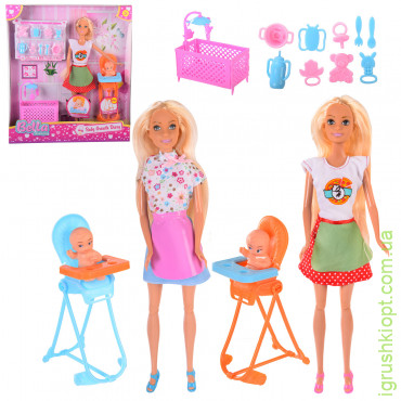 Кукла типа Барби арт. LX056-B, 2 вида, куколка, стул для кормления, кроватка, аксессуар, коробка 29*5.5*32.5 см