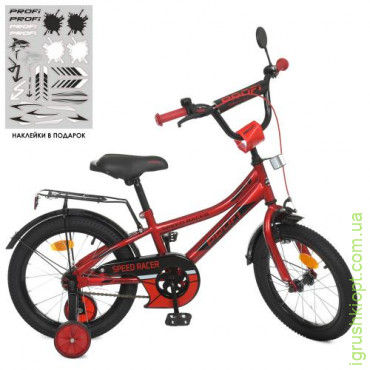 Велосипед детский PROF1 16д. Y16311, Speed racer, SKD45, фонарь, звонок, зеркало, доп. колеса, красный