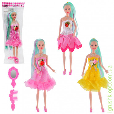 Лялька типу "Барбі" арт. 11005, мікс 3 види, у святковій сукні з аксесуарами, пакет 33 см, розмір іграшки 28 см