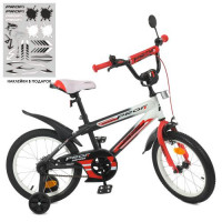 Велосипед дитячий PROF1 16д. Y16325, Inspirer, SKD45, ліхтар, дзвінок, дзеркало, дод. колеса, чорно-біло-червоний (мат)