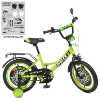 Велосипед детский PROF1 16д. Y1642, Original boy, SKD45, фонарь, звонок, зеркало, доп. колеса, салатово-черный