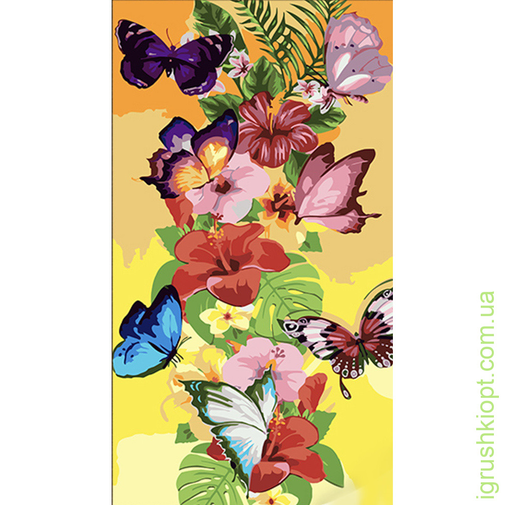 Картина за номерами Strateg Барвисті квіти та метелики розміром 50х25 см (WW235)