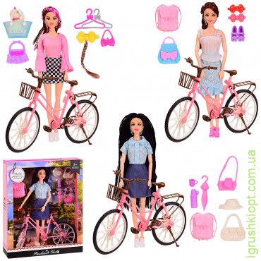 Лялька типу "Барбі" арт. HX2099A, 3 види, велосипед, сумка, вихованець, короб. 26*8*33 см