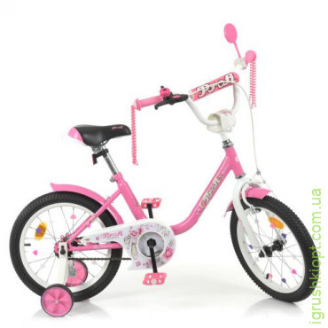 Велосипед детский PROF1 16д. Y1681, Ballerina, SKD45, фонарь, звонок, зеркало, доп. колеса, розовый