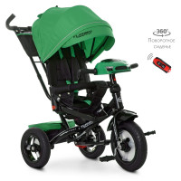 Велосипед M 4060-4, колеса резина (12/10), сиденье поворот 360, наклон спинки, боковая поддержка, музыка/свет/USB/BT/пульт, зеленый