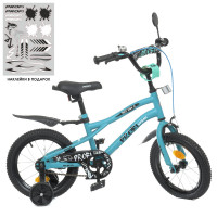 Велосипед детский PROF1 14д. Y14253-1, Urban, SKD 75, бирюзовый (мат), фонарик, звонок, зеркало, доп. колеса