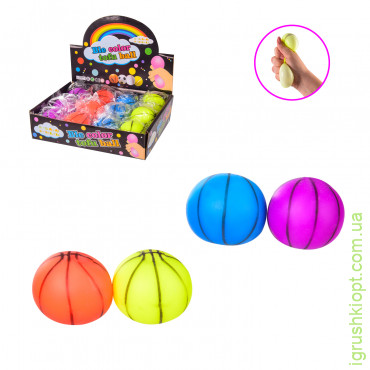 Игрушка антистресс 0613-25, баскет. мячик, 4 цвета, 12 штук в дисплей боксе/цена за штуку/размер упаковки – 26*18.5*6 см, размер игрушки – 6 см