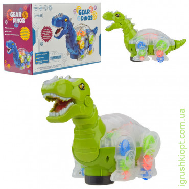 Динозавр музичний арт. QF05-2, батарейки, прозорий корпус, кольорові внутрішні деталі, світло, коробка 22, 2*9, 5*14, 5 см