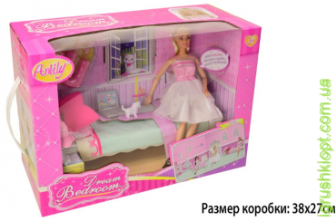 Кукла типа "Барби"Anlily" с питомцем, кровать, лампа, обувь, аксесс...в кор.