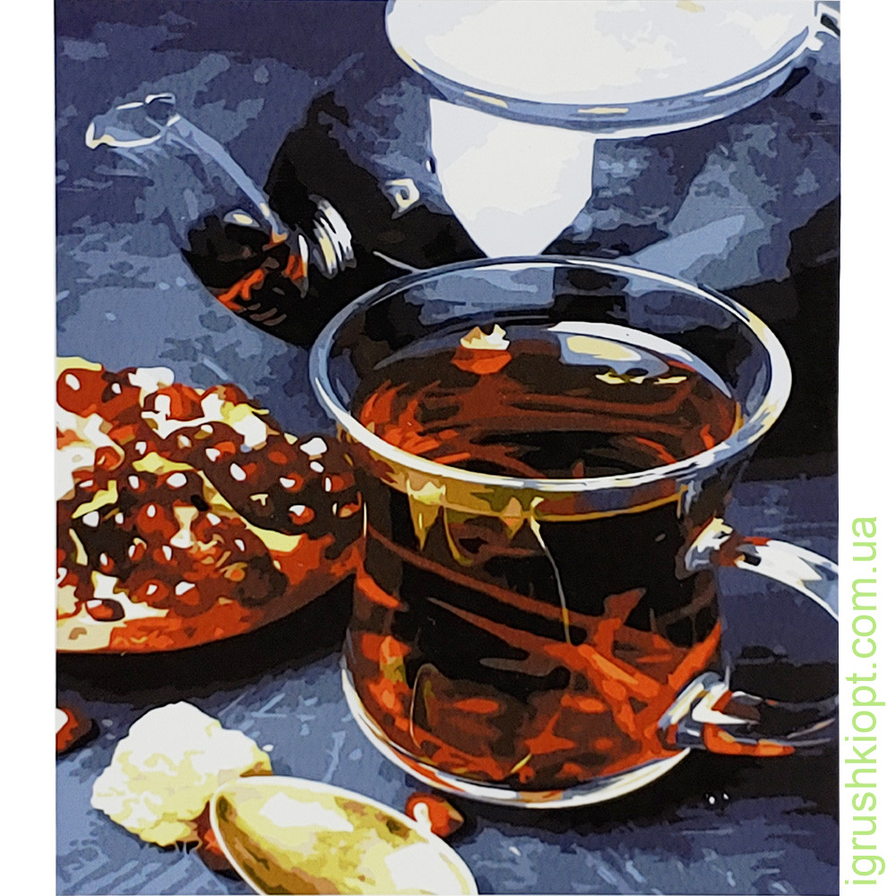 Картина за номерами Strateg ПРЕМІУМ Чай з гранатом з лаком розміром 30х40 см (SS-6541)