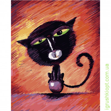 Картина за номерами Strateg ПРЕМІУМ Кіт на кульці з лаком розміром 40х50 см VA-2663