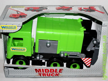 Авто Middle truck мусоровоз зеленый в коробке, Wader