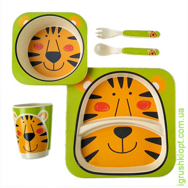 Посуд дитячий бамбук "Тигр" 5пр/наб (2 тарілки, вилка, ложка, склянка) MH-2770-25
