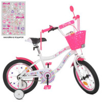 Велосипед детский PROF1 18д. Y18244-1, Unicorn, SKD75, фонарь, звонок, зеркало, доп. колеса, корзина, бело-малиновая