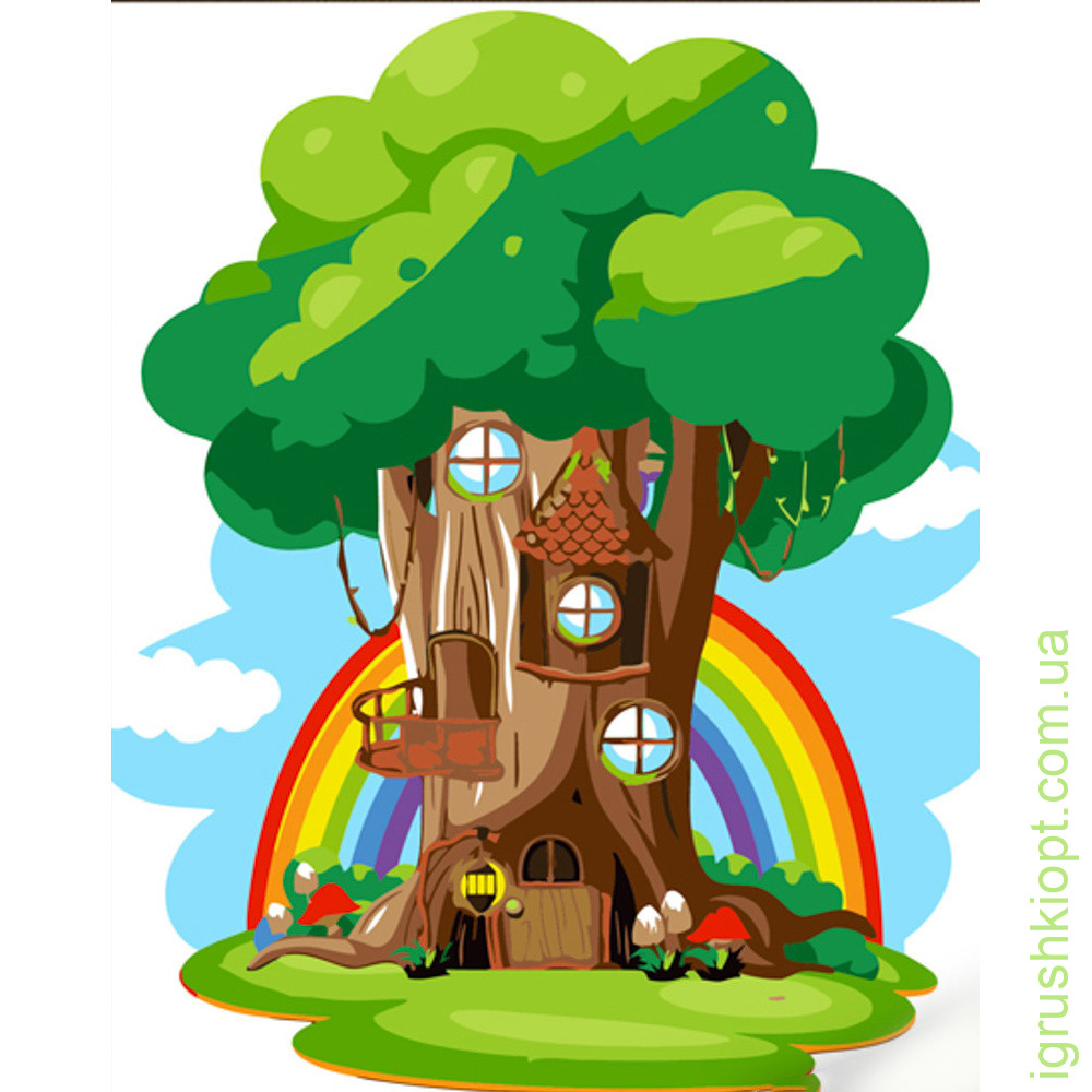 Картина за номерами Strateg ПРЕМІУМ Будиночок на дереві з лаком розміром 30х40 см (SS6728)