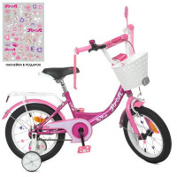 Велосипед детский PROF1 12д. Y1216-1, Princess, SKD75, фонарь, звонок, зеркало, доп. колеса, корзина, фуксия