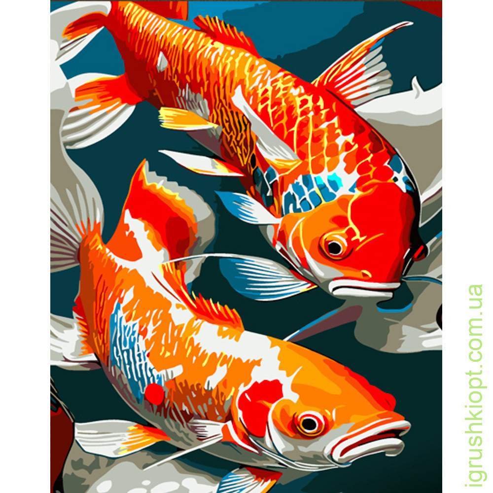 Картина за номерами Strateg ПРЕМІУМ Пара рибок з лаком розміром 30х40 см (SS6742)