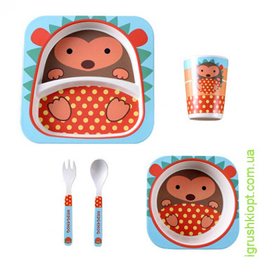 Посуд дитячий бамбук "Їжачок" 5пр/наб (2 тарілки, вилка, ложка, склянка) MH-2770-21