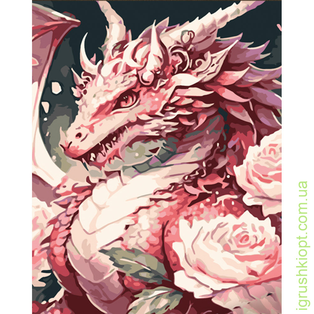 Картина за номерами Strateg ПРЕМІУМ Квітковий дракон з лаком розміром 30х40 см (SS6743)