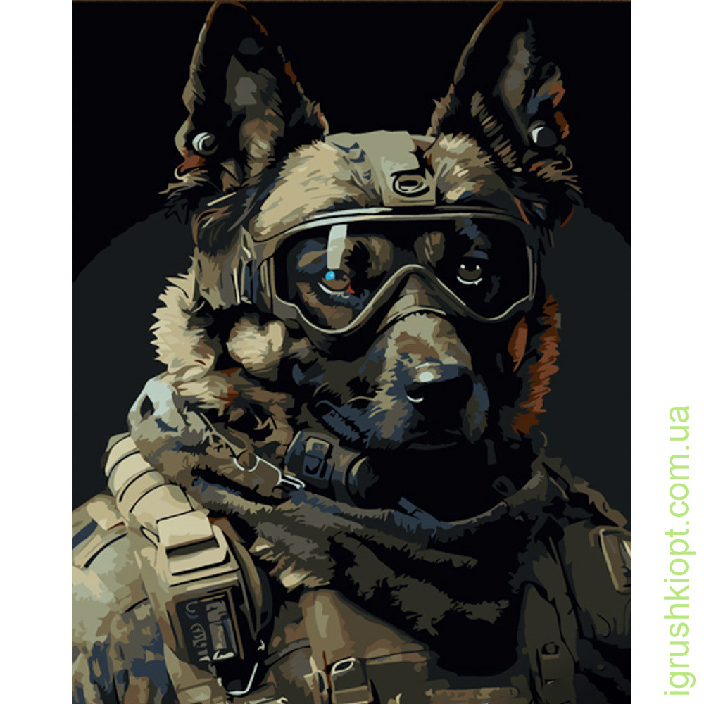 Картина за номерами Strateg ПРЕМІУМ Войовничий пес з лаком розміром 30х40 см (SS6744)
