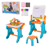 Іграшка стол-мольберт зі стільцем 6850, 50 велик деталей конструктора, 2 маркера, пральна машина, стілець – 23*18.5*25 см, розмір мольберта – 42.5*33*72 см, у коробці