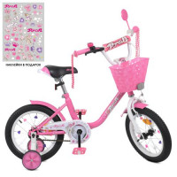 Велосипед детский PROF1 14д Y1481-1K Ballerina, SKD75, розовый, звонок, фонарь, корзина, дополнительные колеса