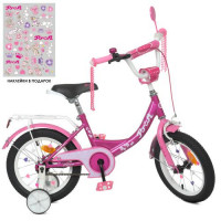 Велосипед детский PROF1 14д. Y1416, Princess, SKD45, фонарь, звонок, зеркало, доп. колеса, фуксия